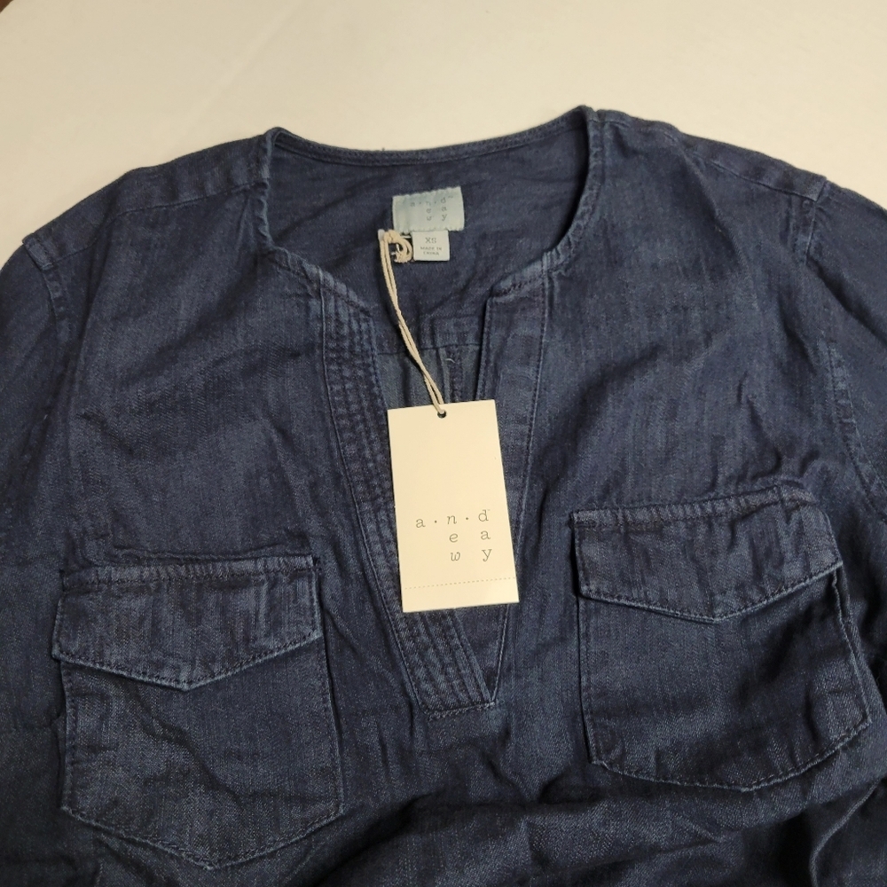 A NEW DAY Denim Long Sleeve Shirt Dress Tie Waist Dark Blue Size XS - Picture 4 of 5